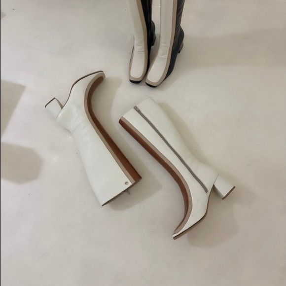 70s Revival Leather Colorblock Knee-High Heeled Boots - Picture 3 of 15